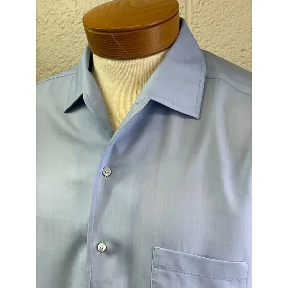 Loro Piana Dress Shirt Men Button Long Sleeve Soft Wool Blue Size Large - Picture 3 of 11